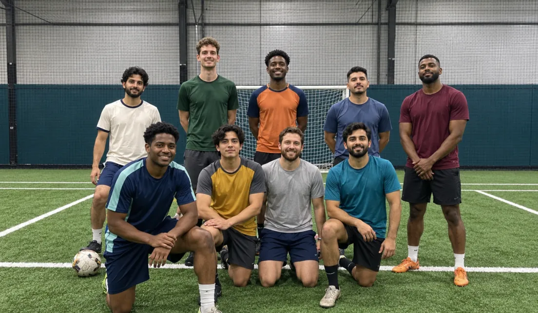 Indoor soccer team posing on the field